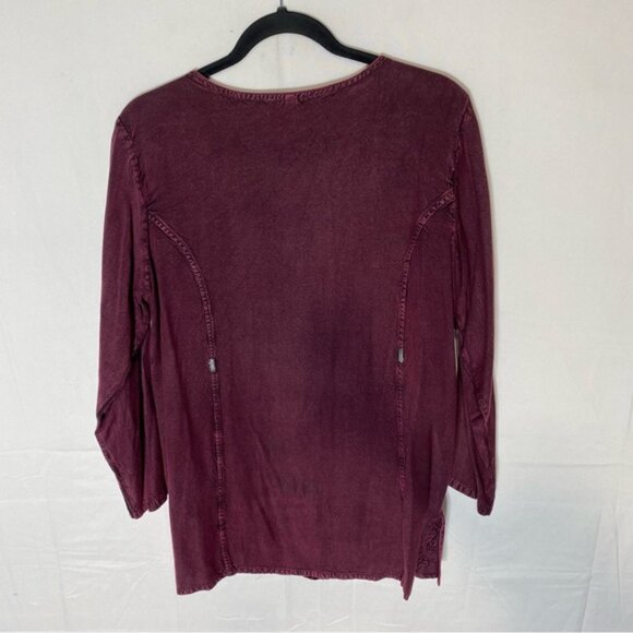 Vintage Yaya Burgundy Boho Scoop Neck Button Front Embroidered Top M - Picture 2 of 16